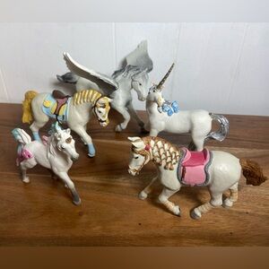 Lot of 5 Papo & Schleich Saddled Horses, Pegasus, & Unicorns Retired Collectible